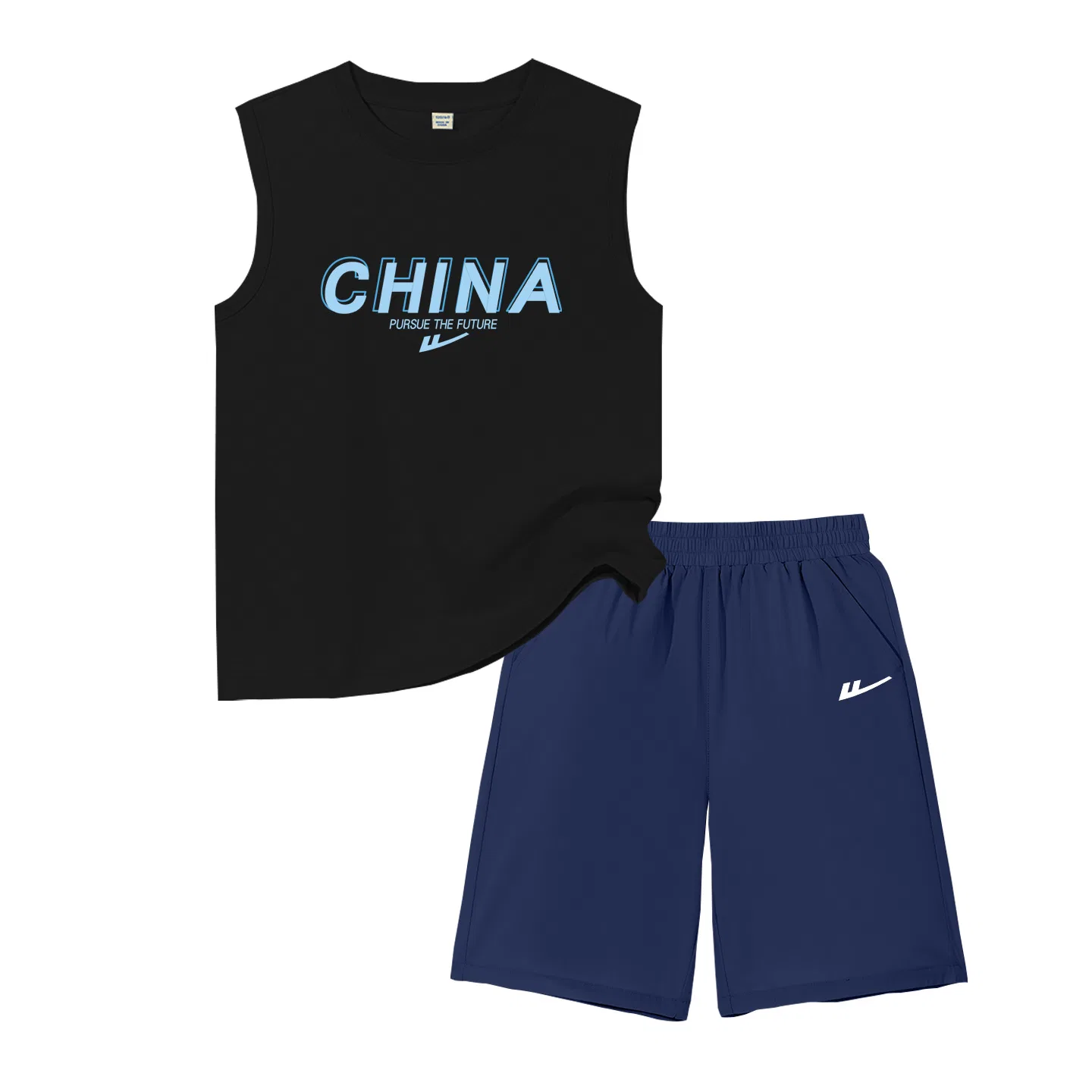 Детский комплект спортивной одежды с принтом Black/H Blue Letter-Navy Blue/H White Logo K WARRIOR
