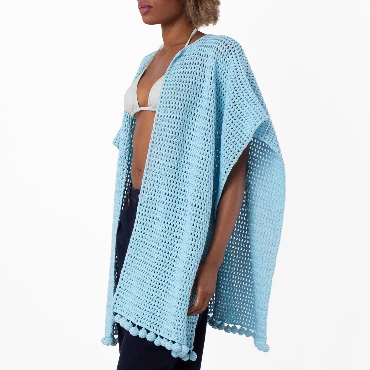 Накидка из хлопка ручной вязки Burberry, Bright Topaz Blue — фото 3