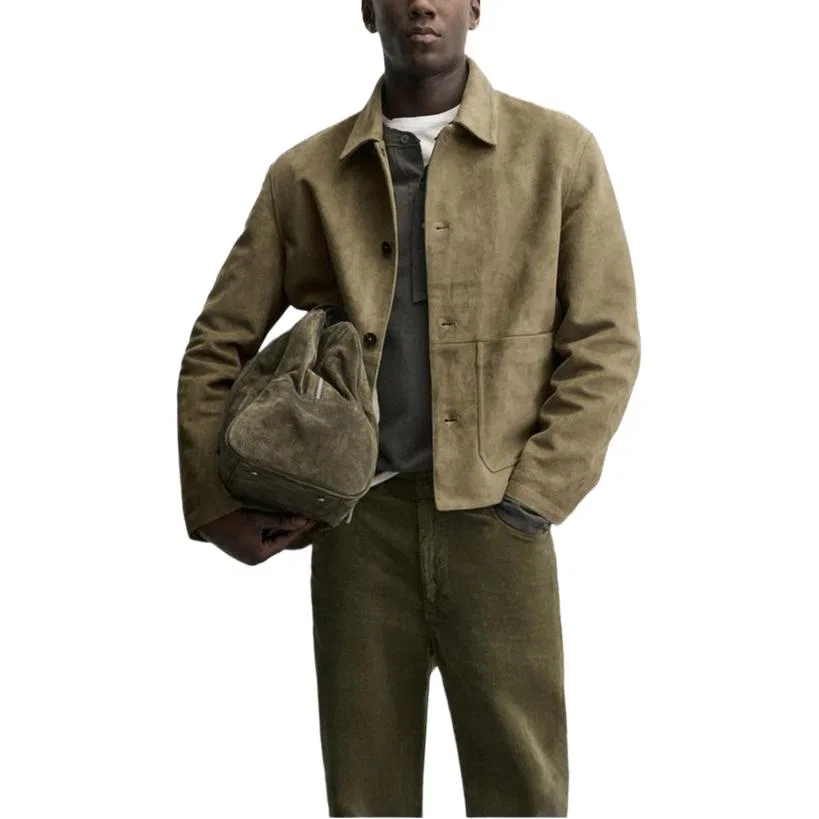 Мужское демисезонное пальто с отложным воротником ZARA, Gray Green — фото 4