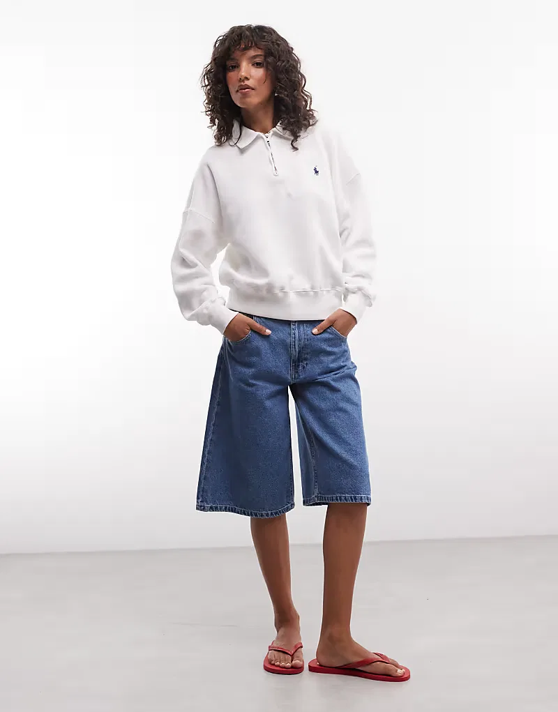 Толстовка Polo Ralph Lauren с логотипом Icon, свободного кроя, на молнии до четверти длины, белый — фото 2