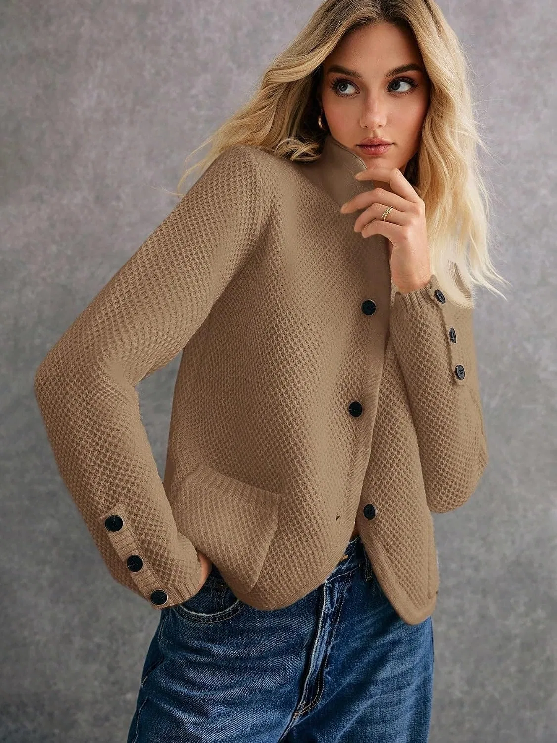 Женский кардиган oversize с длинным рукавом, кофейный/коричневый — фото 4