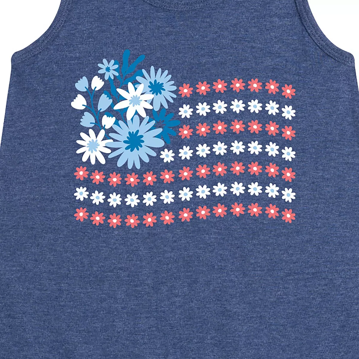 Детское платье-трапеция без рукавов с принтом Floral USA Flag Instant Message, Heather Navy — фото 2