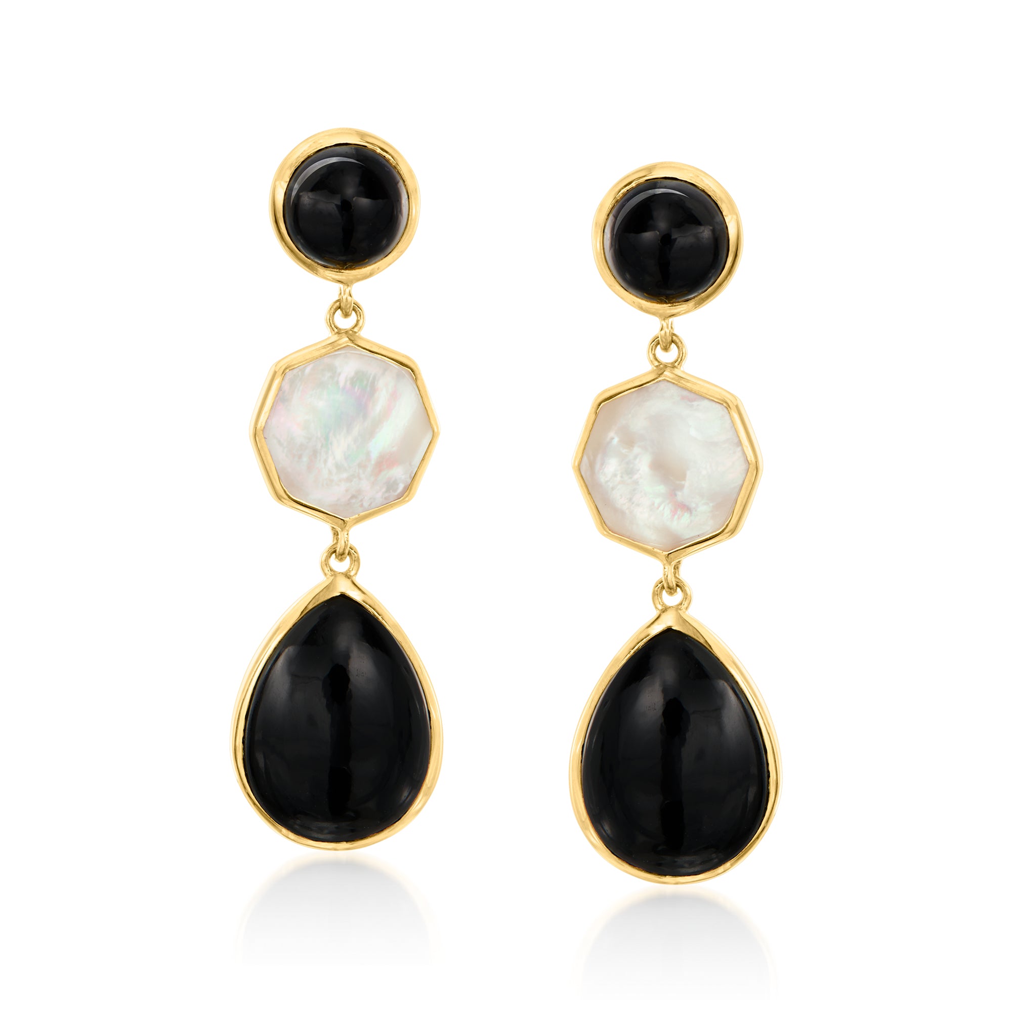 

Геометрические серьги-подвески Ross-Simons из оникса и перламутра, выполненные из 18-каратного золота поверх стерлингового серебра Ross-Simons, 1.75 In