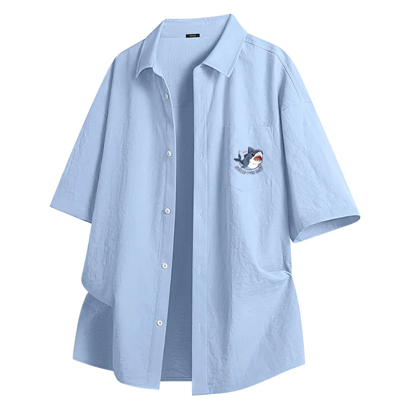Детская рубашка с воротником Ice Silk Cooling MINISO, Light Blue (Happy Shark Chest Logo)