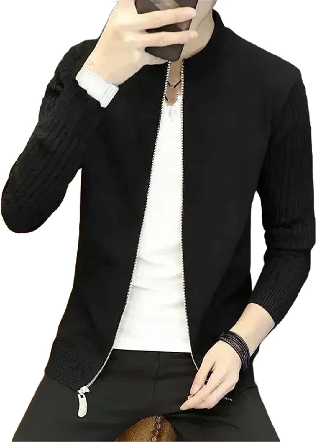 Мужское пальто-кардиган с пуговицами, с карманами, 9319 Black Coat