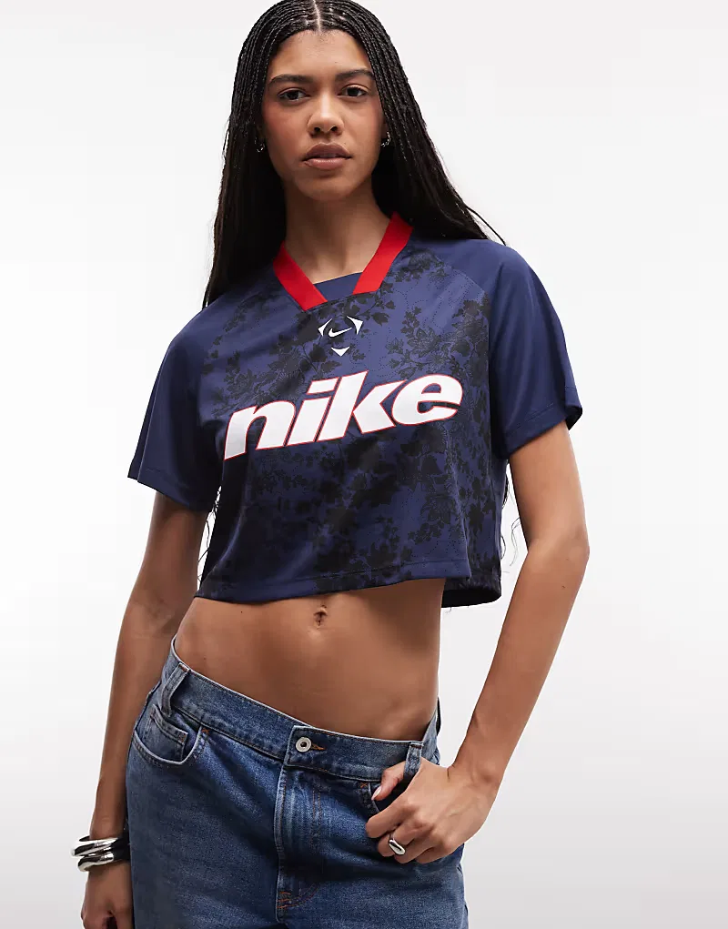 Укороченная футболка Nike с эффектом шнуровки, темно-синий