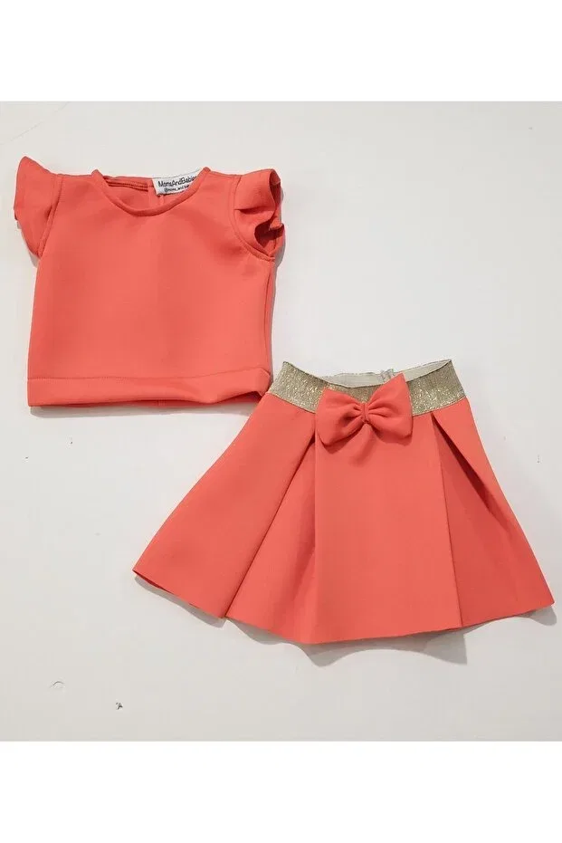 Детский комплект юбки и блузки для девочек с бантом Moms And Babies, Orange
