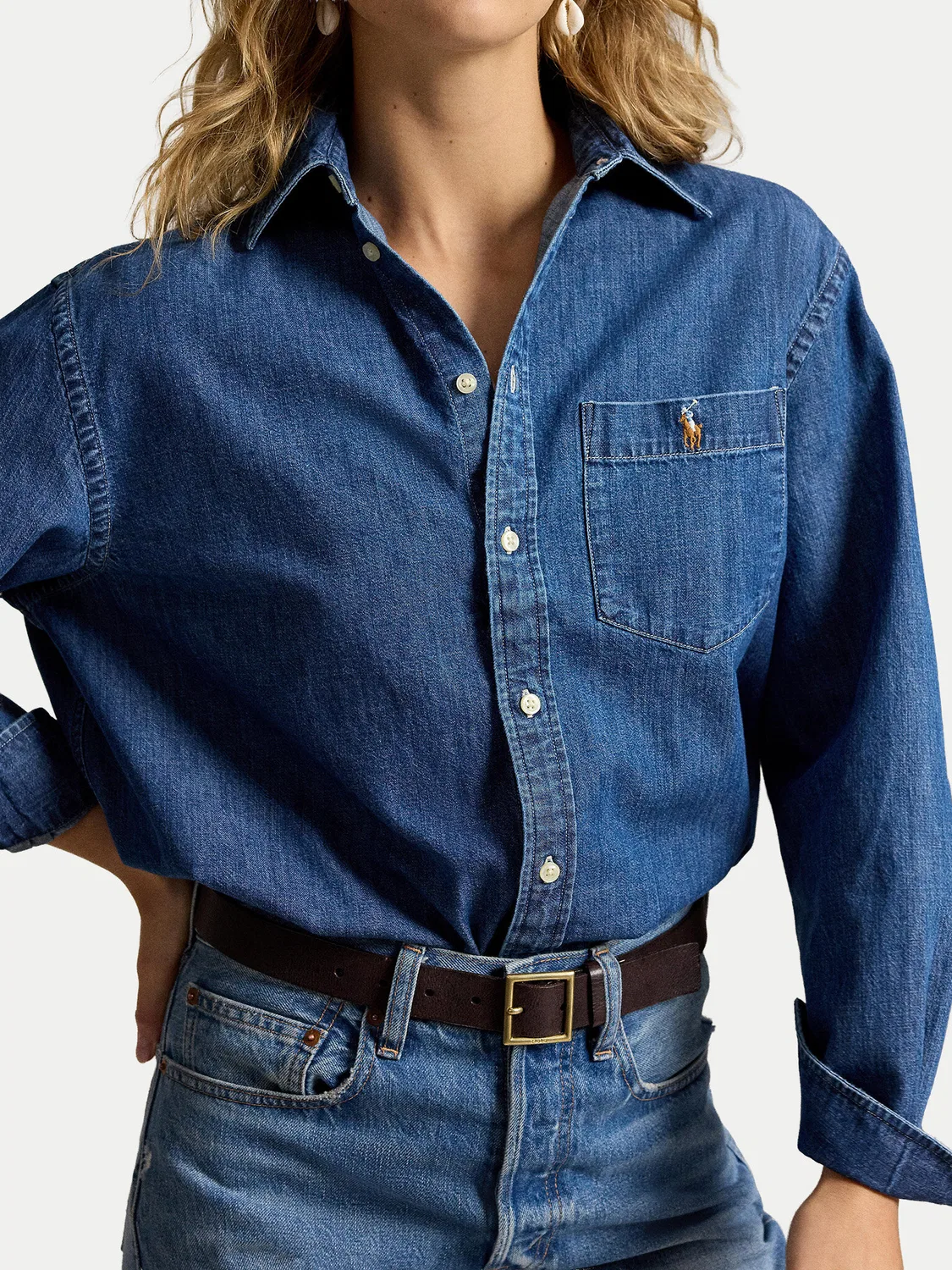 Женская джинсовая рубашка стандартного кроя Polo Ralph Lauren, синий — фото 4