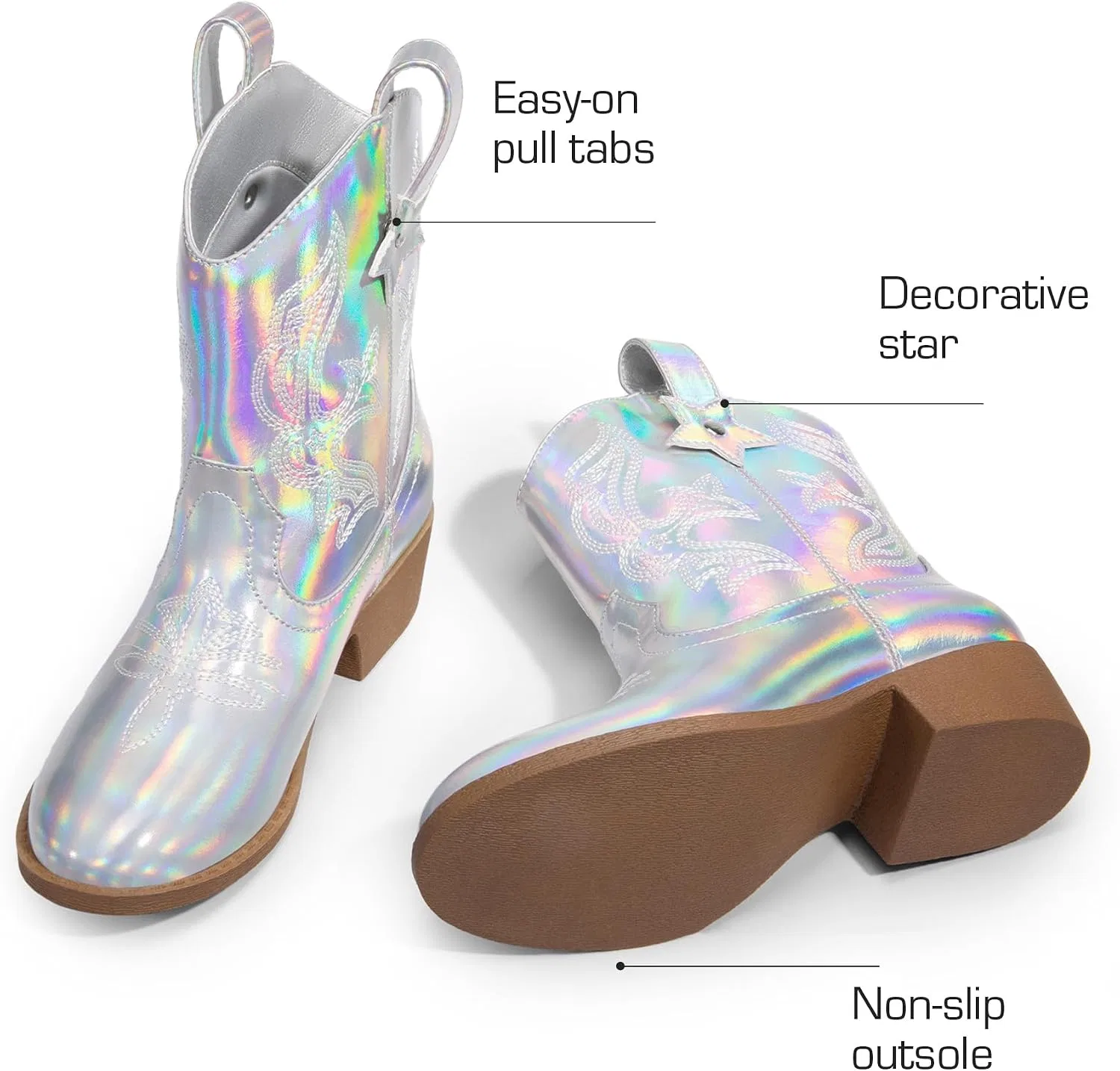 Детские сапоги для девочек с ковбойским стилем DREAM PAIRS, Silver — фото 4