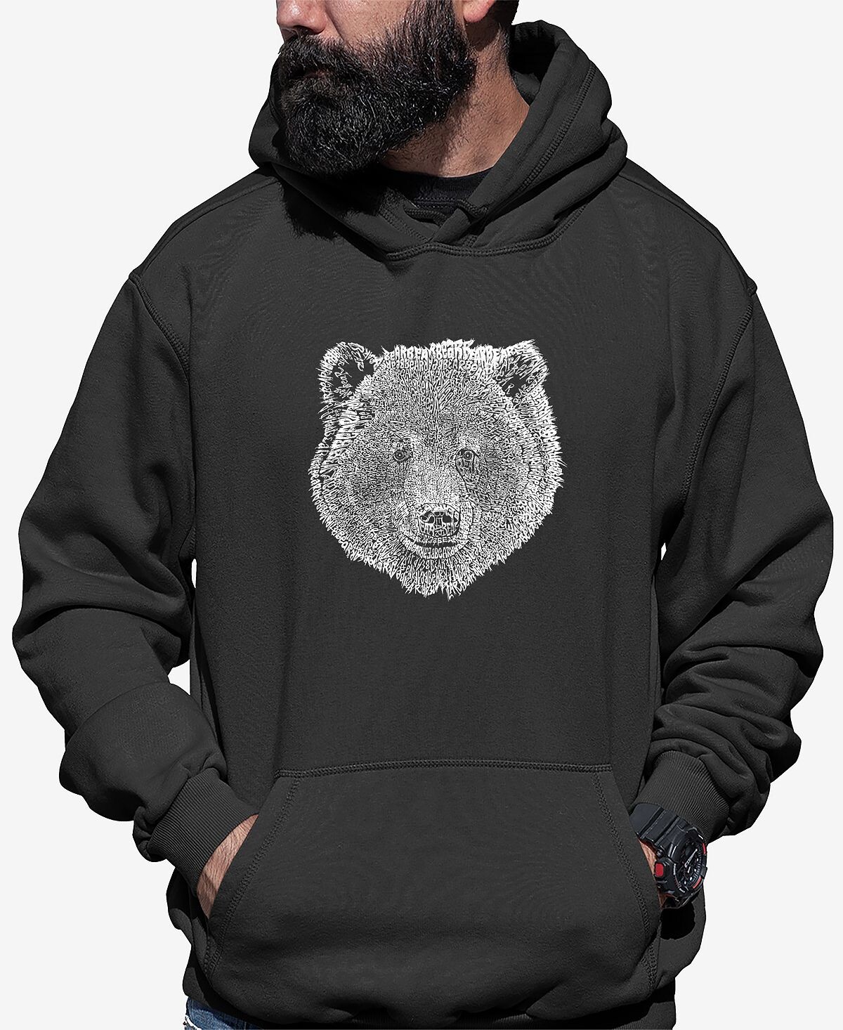 

Мужская толстовка с капюшоном word art bear face LA Pop Art, темно-серый