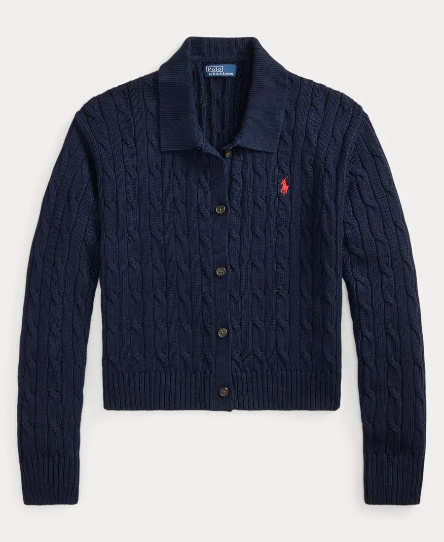 Кардиган женский с воротником-поло, длинным рукавом, из хлопка Polo Ralph Lauren, Hunter Navy — фото 4