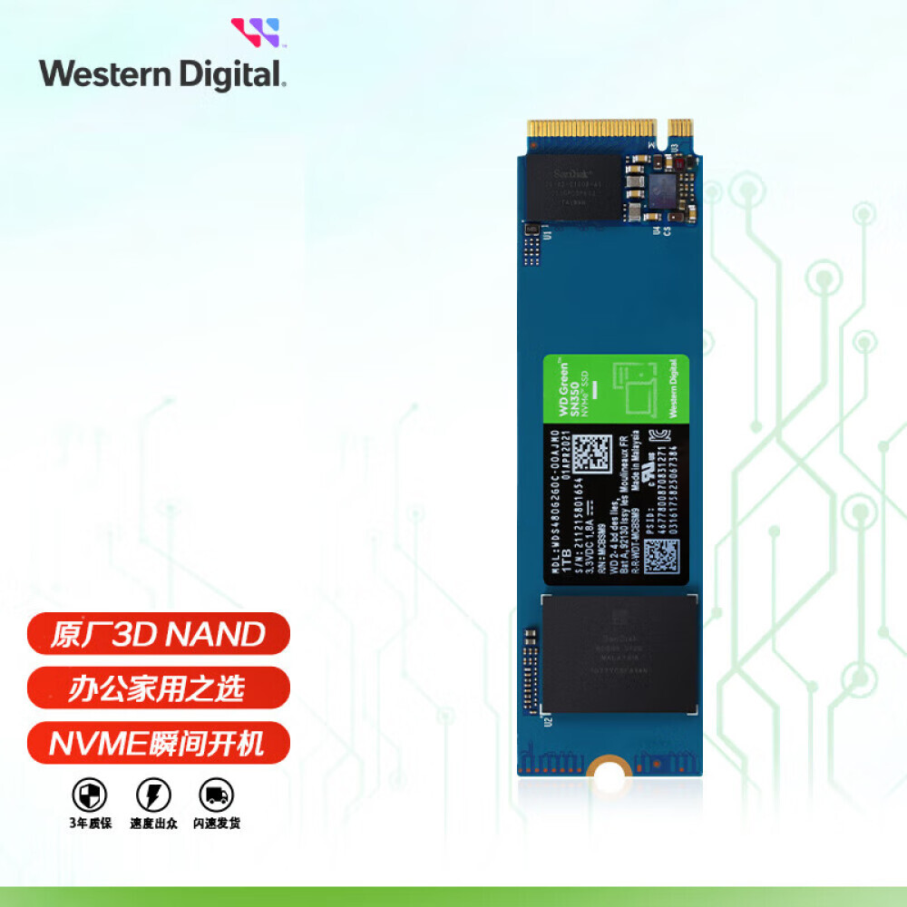 

SSD-накопитель Western Digital Green SN350 1ТБ (WDS100T3G0C)
