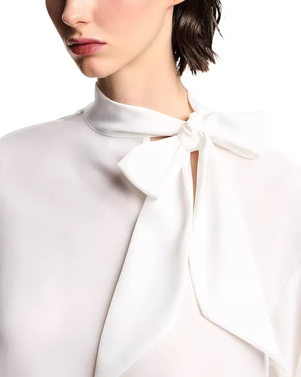 Женская блуза из крепа с воротником-бант Emporio Armani, Warm White — фото 4
