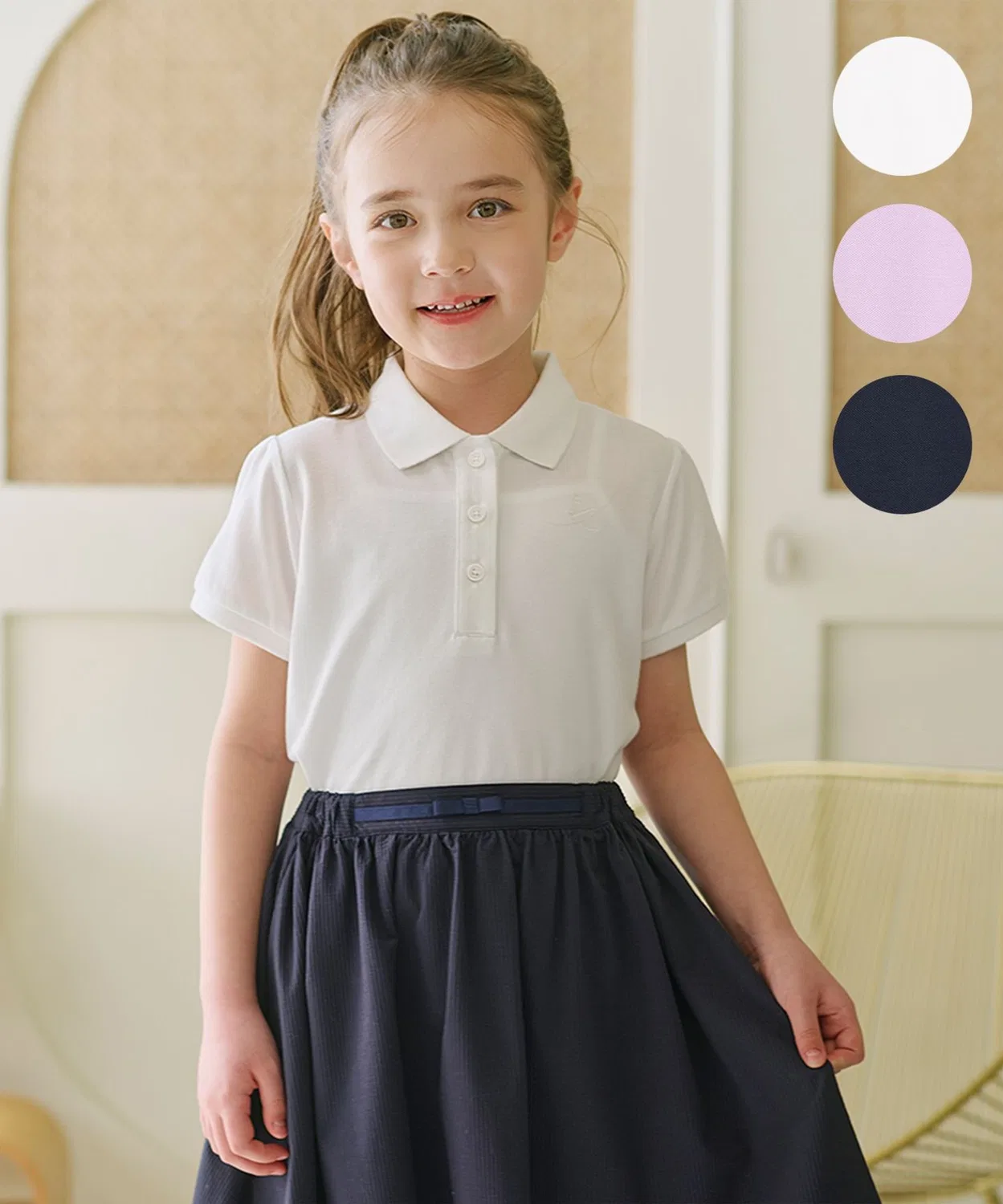 Детский поло из пике с длинным рукавомKumikyoku KIDS, Ivory