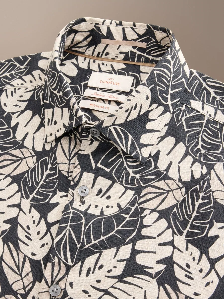 Рубашка Next Regular fit на пуговицах, черный, кремовый — фото 4