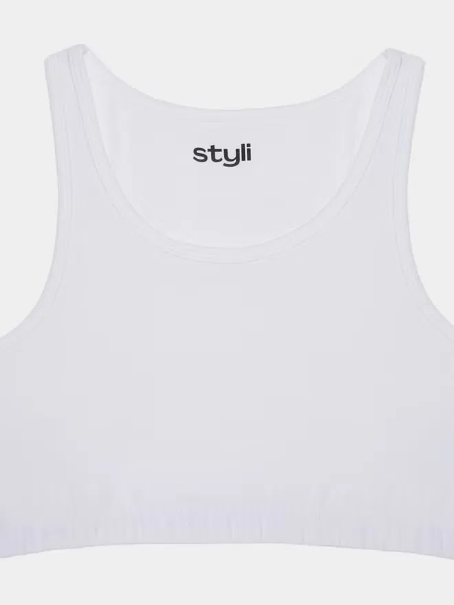 Спортивный бюстгальтер на широких бретелях, комплект из 3 штук, Styli, белый — фото 3