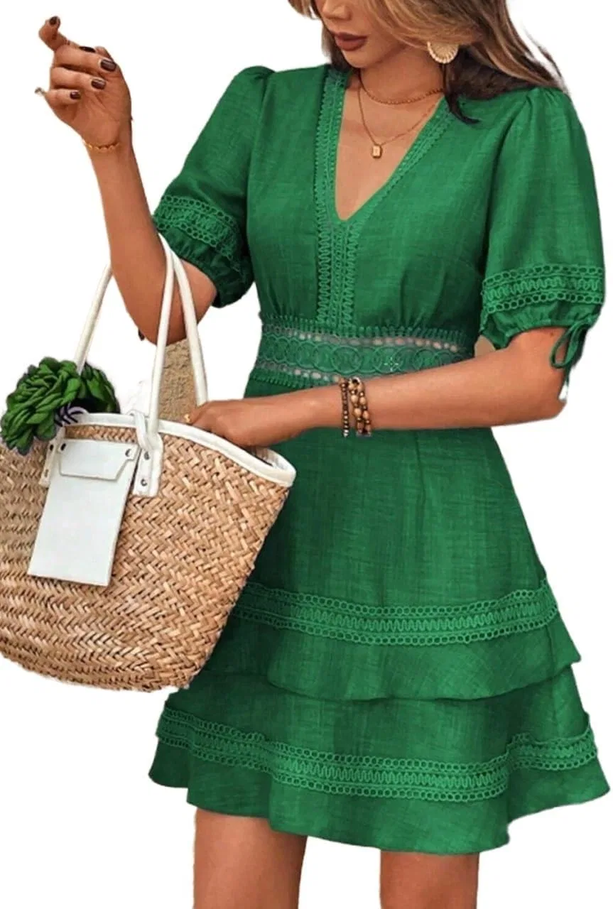 Женское повседневное платье A-силуэта с кружевом Generic, Green
