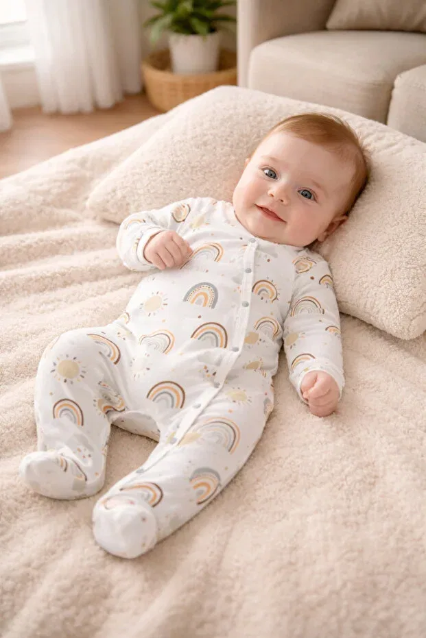 Детский комбинезон для новорожденных с принтом Organic Rainbow Figured Atlas Baby House, White