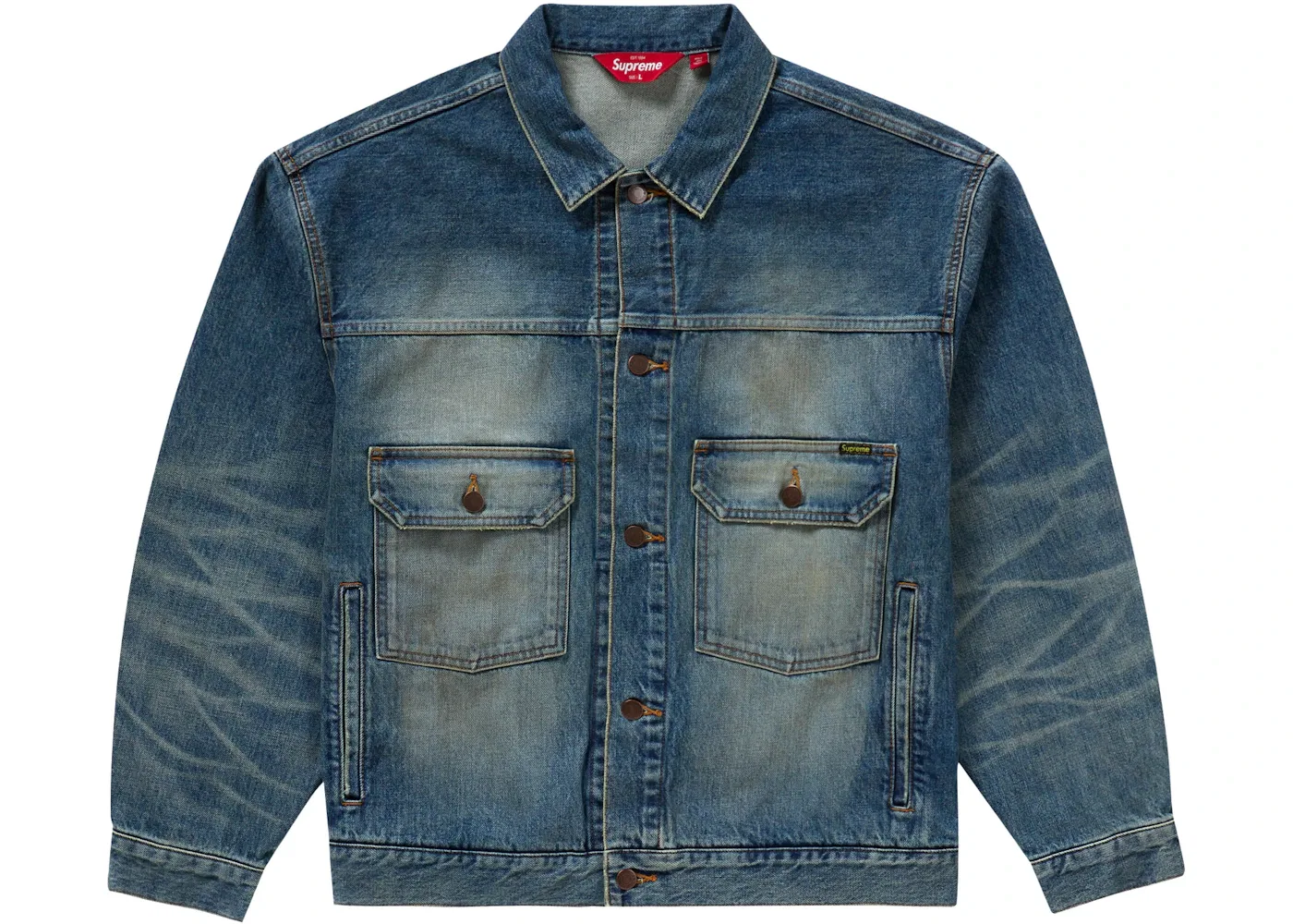 Мужская куртка-джинсовка с потертостями Selvedge Supreme, Washed Indigo