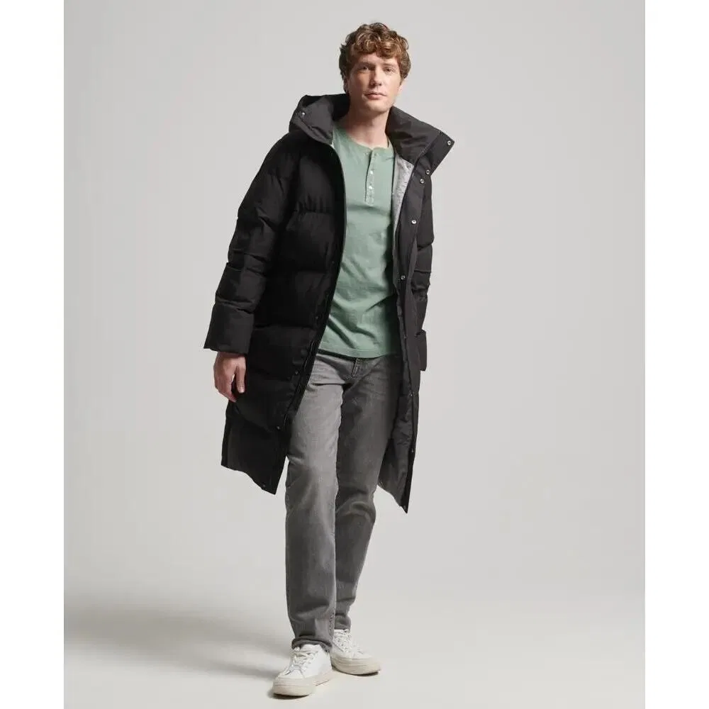 Женская длинная стеганая куртка с капюшоном Superdry, Schwarz — фото 2