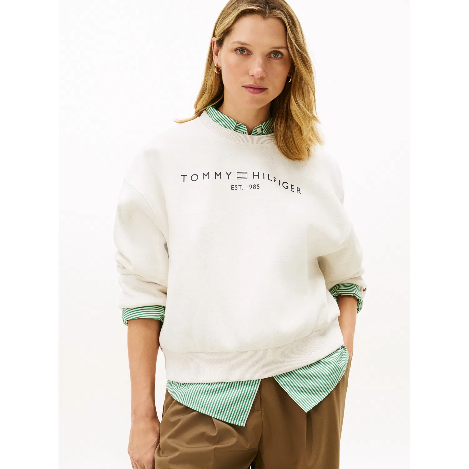 Женский свитшот с логотипом Tommy Hilfiger, Ecru Heather