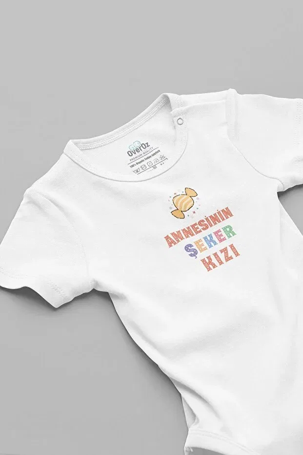 Детское боди с принтом Organic 100% cotton mother's sugar girl printed baby bodysuit snap fastener jumpsuit 5878 Overoz, White
