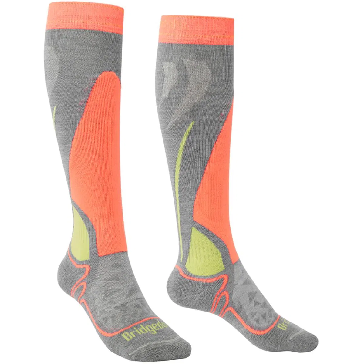 Детские носки для горных лыж с принтом Ski Racer Merino Endurance Bridgedale, Grey/Neon — фото 2