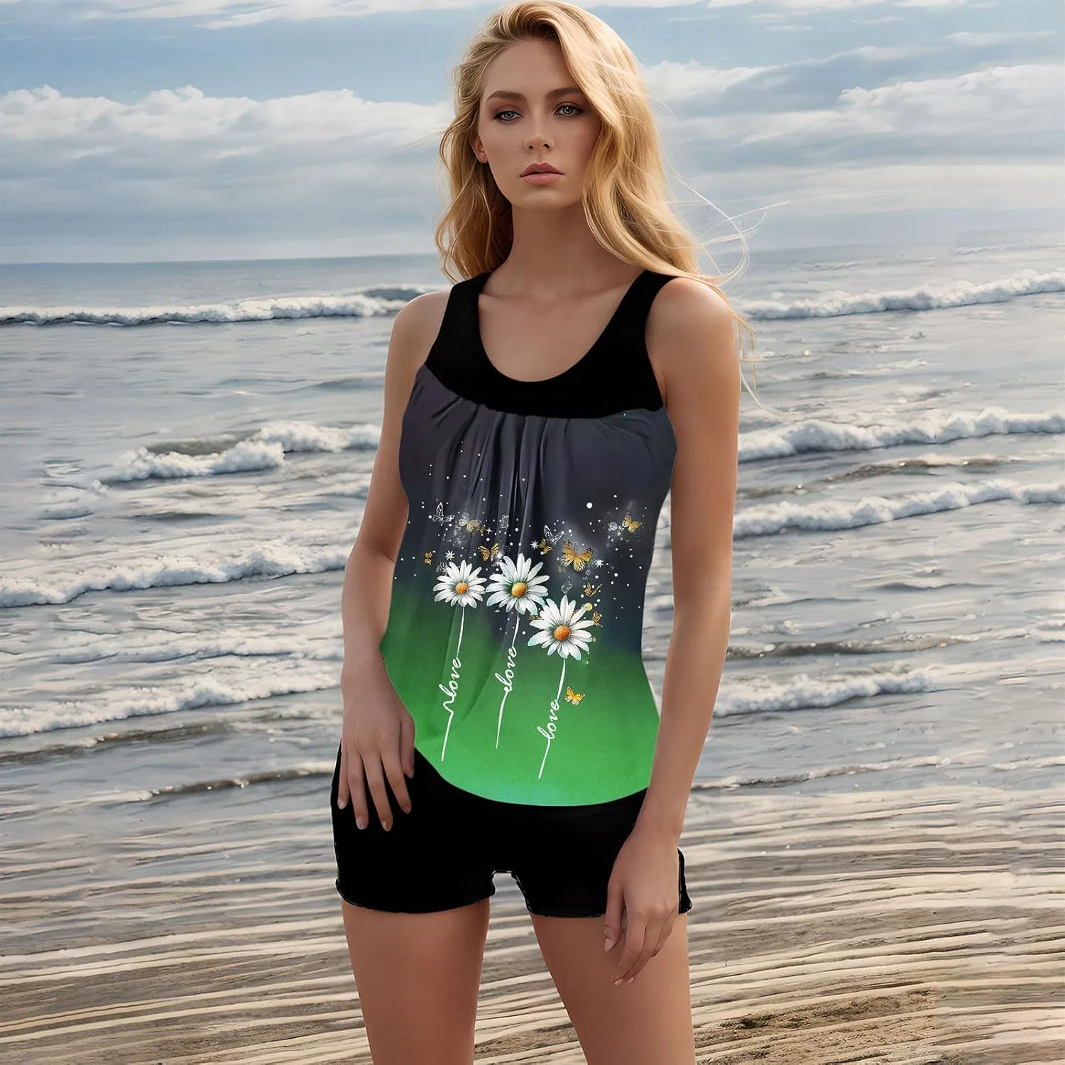 Женский танкини-купальник с контролем живота Tankini, Green — фото 4