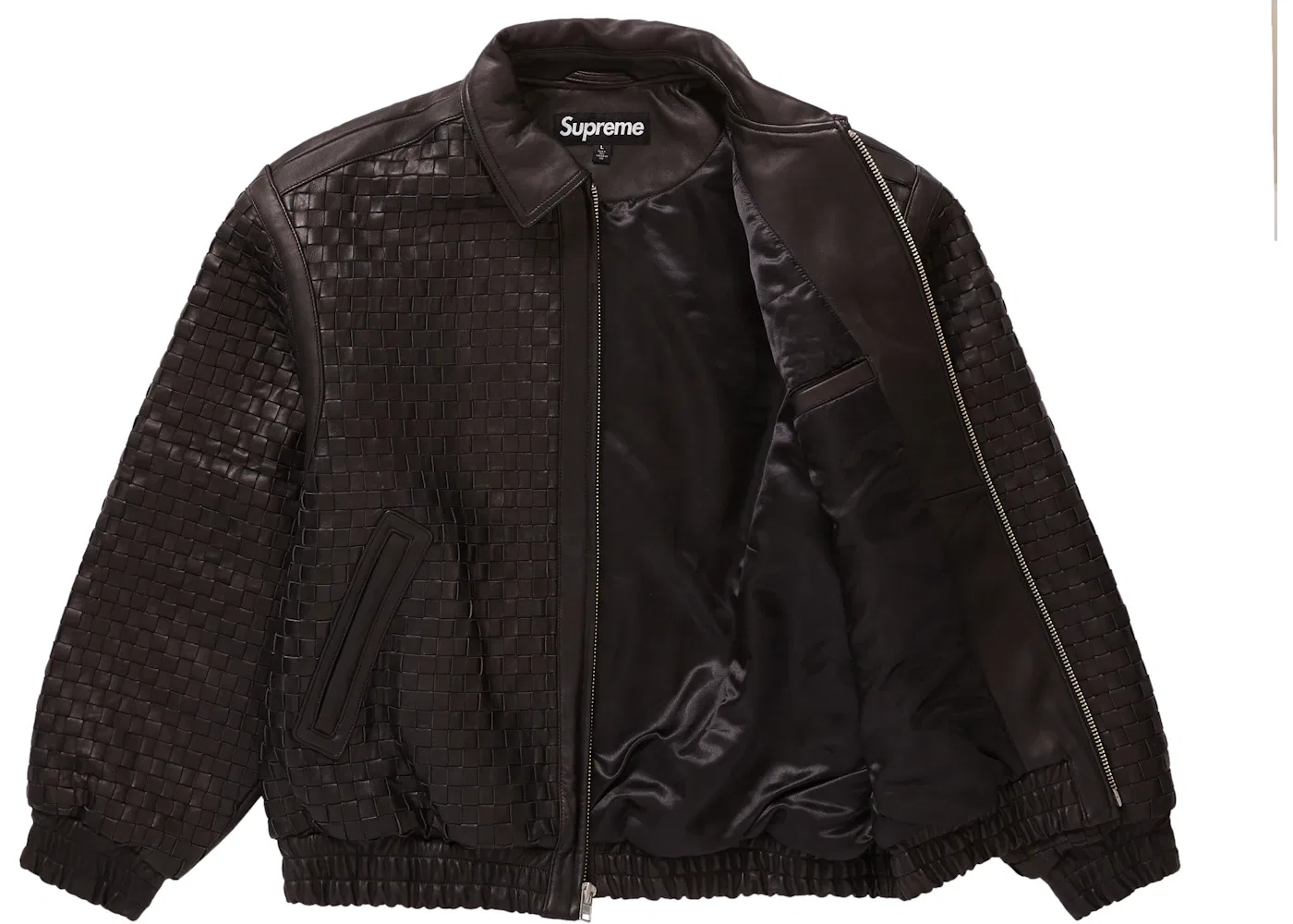 Мужская куртка-бомбер плетеная кожаная Supreme, Black — фото 2