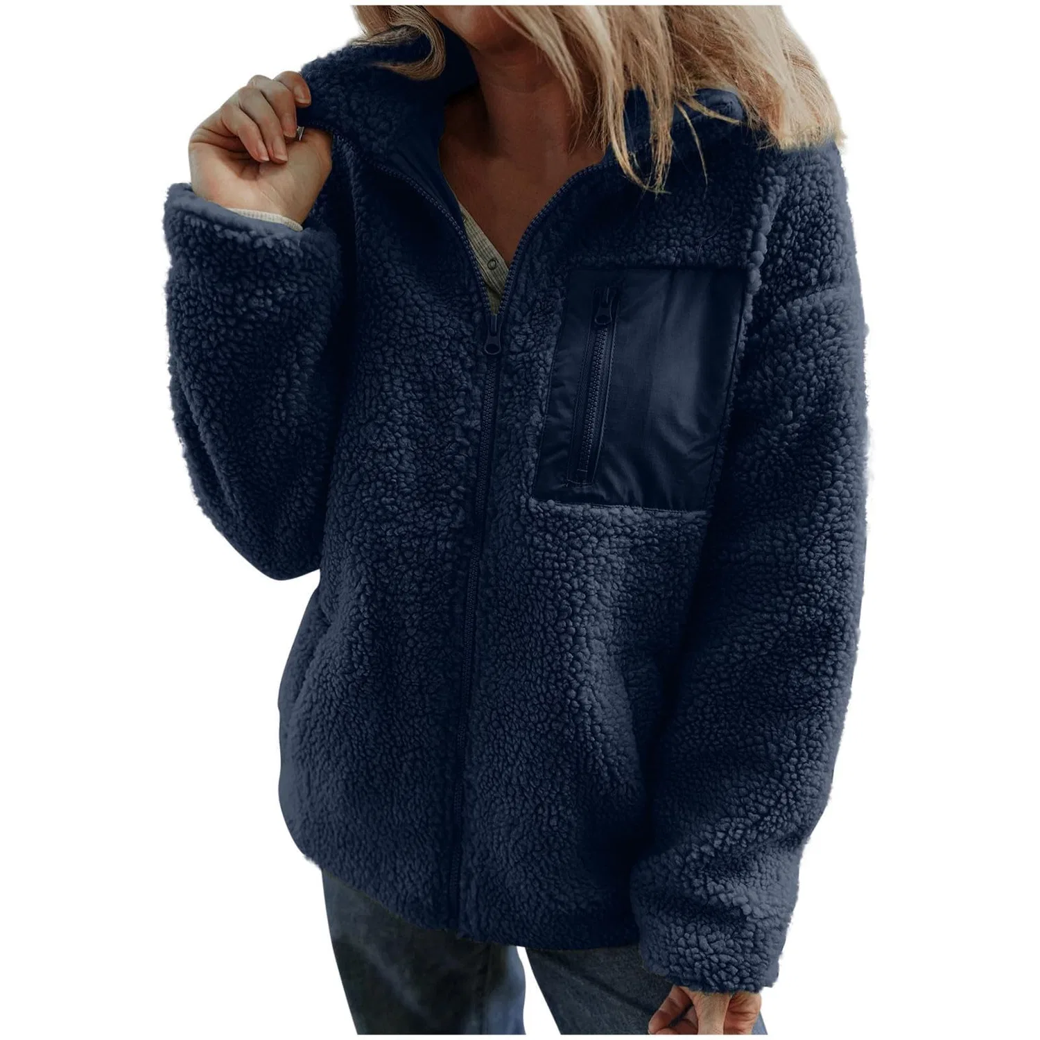Женское пальто с искусственным мехом, Blu