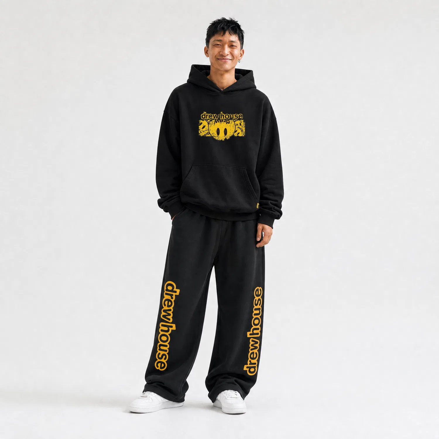Детские трикотажные спортивные штаны прямого кроя Drew house, Black — фото 4