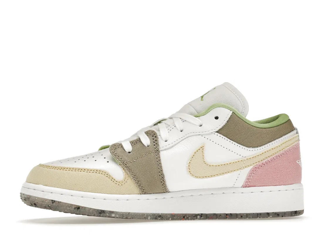 Детские кроссовки Lifestyle с перфорированным носком Jordan 1 Low, White/White/Vivid Green — фото 3