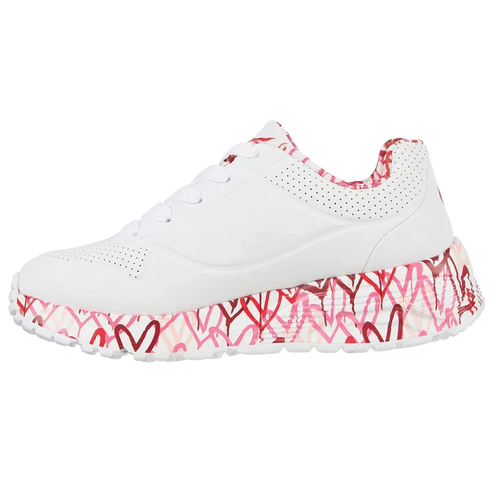 Детские кроссовки для девочек с принтом Uno Lite Lovely Luv Skechers, White Red Pink — фото 4