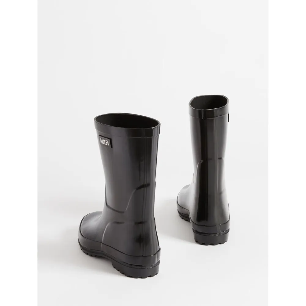 Женские резиновые сапоги Aigle Eliosa глянцевые короткие, черный — фото 3