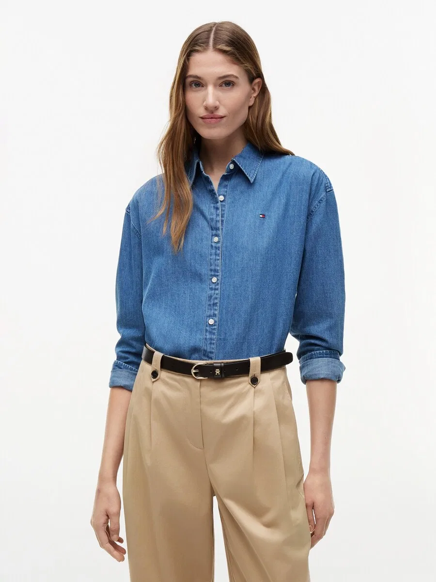 Блузка TOMMY HILFIGER 'Boxy Fit Lightweight' из синего денима — фото 3