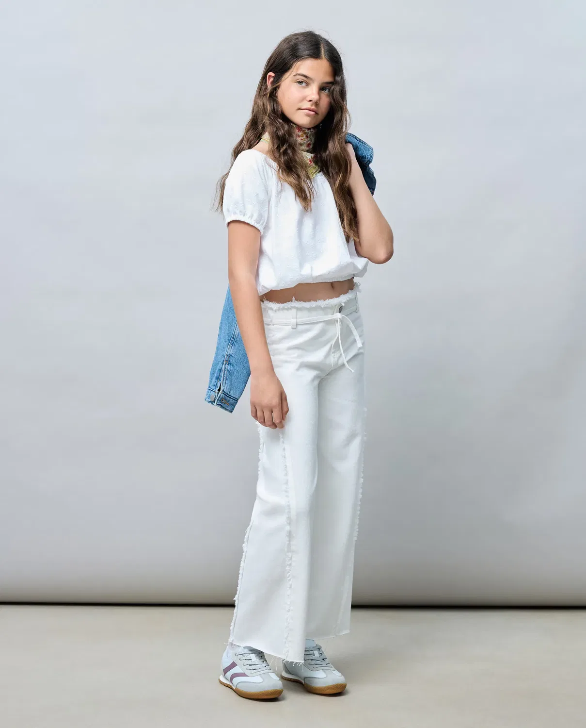 Детские брюки для девочек wide leg с треугольной вставкой Kids El Corte Inglés, White