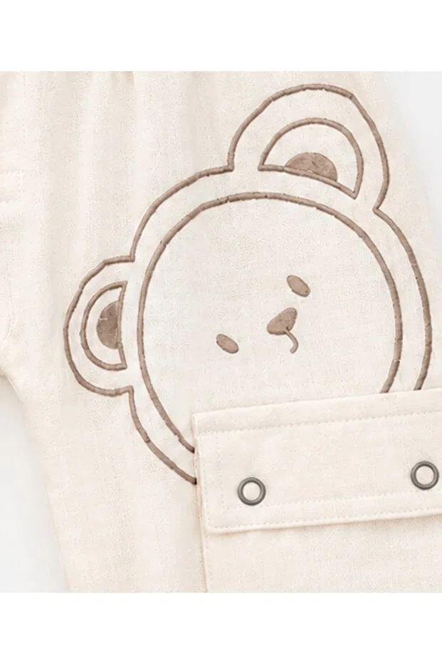 Детское боди-комбинезон для мальчиков хлопковый Basics Kardeşler Bebe, Ecru — фото 3