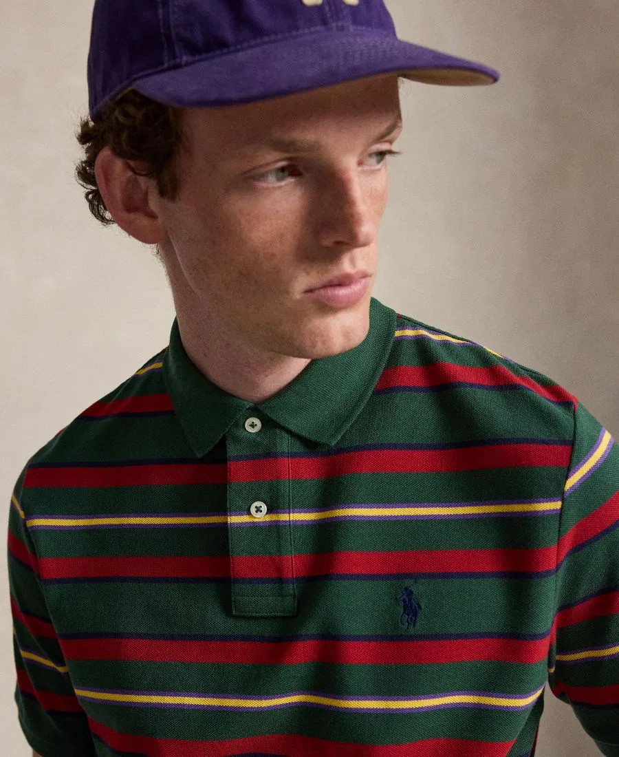 Поло с коротким рукавом и полосатым принтом, классический крой Polo Ralph Lauren, Vintage Pine Multi — фото 3