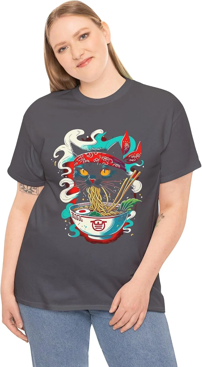 Женская футболка с принтом Ramen Cat, тёмно-серый — фото 2