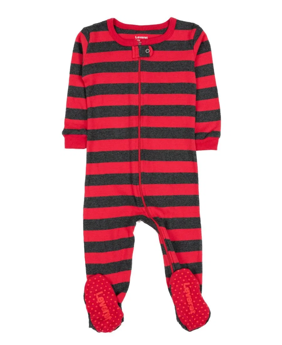 Детские пижамы с ножками и принтом в полоску, модель Matching Family Leveret, Red & Grey Stripes