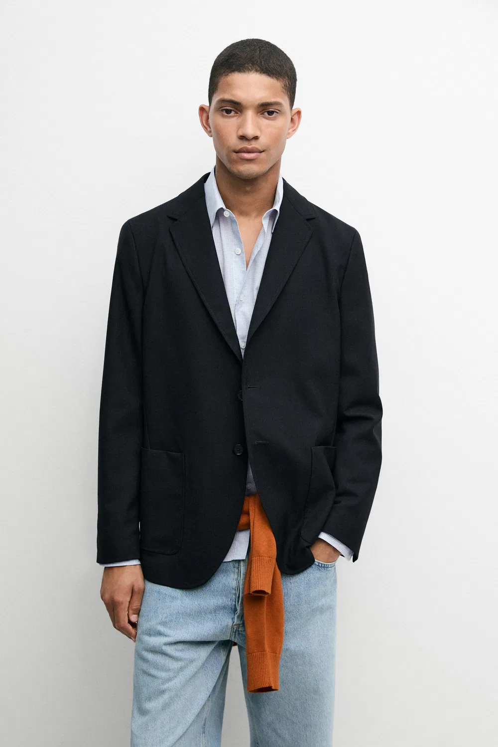 Пиджак Massimo Dutti, мужской, текстурированный из холодной шерсти, темно-синий — фото 2