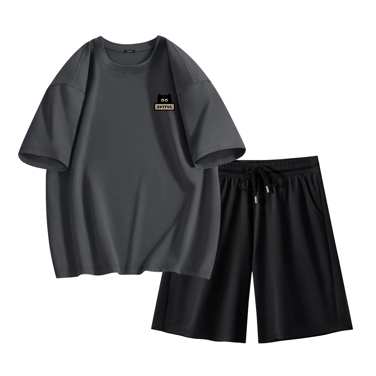 Комплект пижам детский хлопковый MINISO, Цвет [2 Pack]Dark Gray (Stupid Cat Chest Logo)+Black