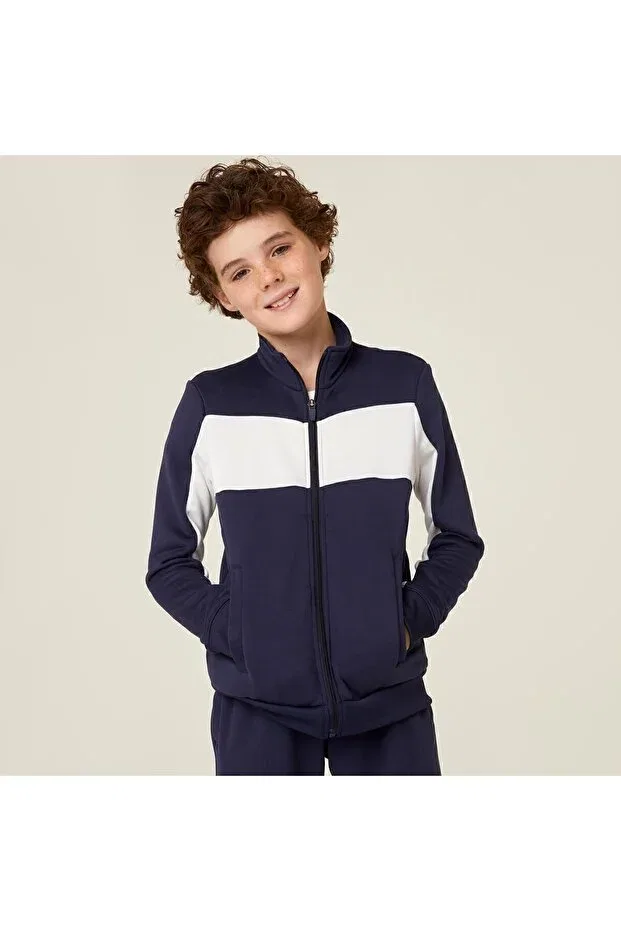 Детский спортивный комплект для девочек с принтом Sportswear Decathlon, Dark Navy Blue / Off-White — фото 3
