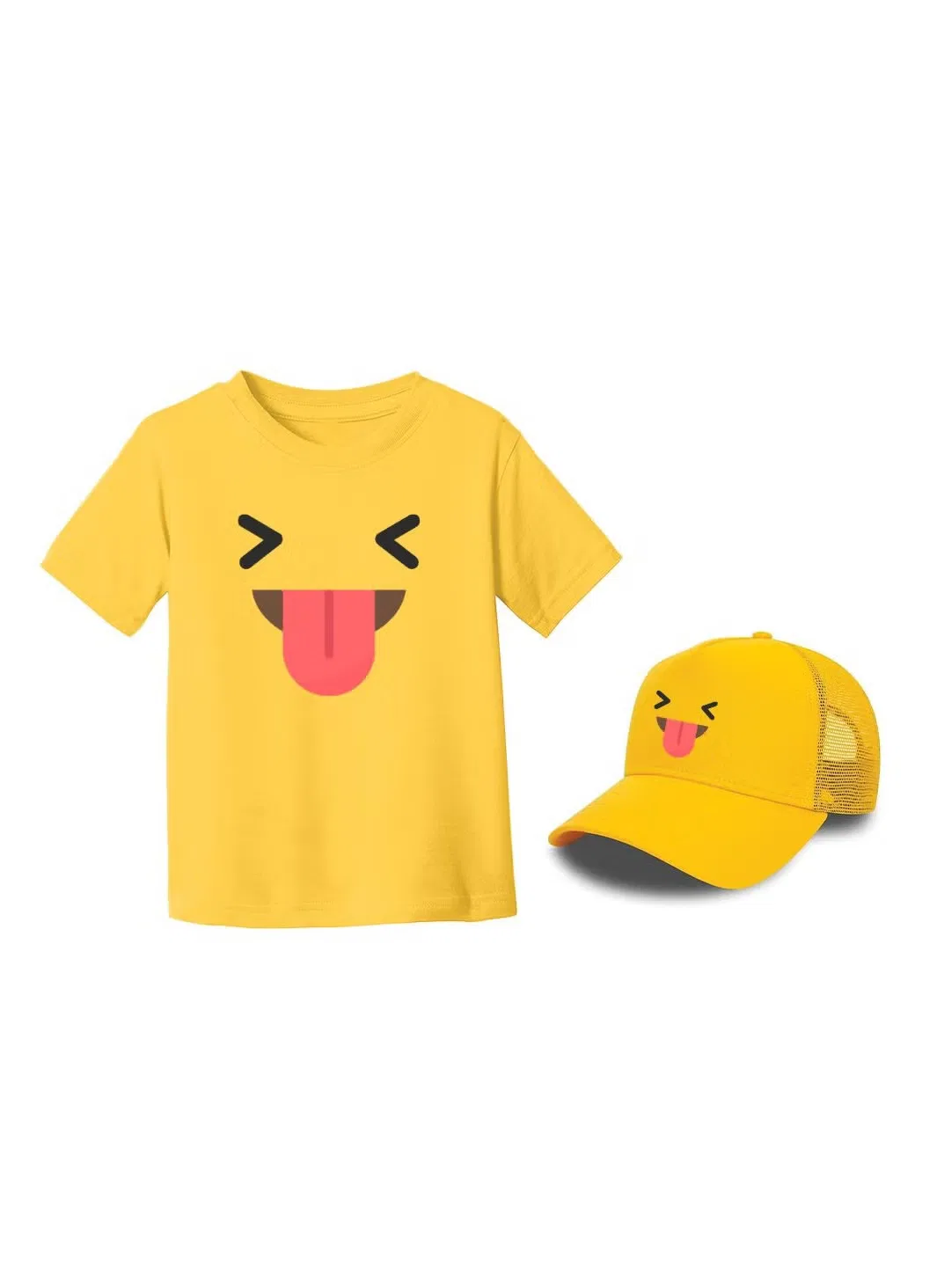 Комплект футболки и кепки с улыбающимся смайлом, с коротким рукавом, Printshop4Me, желтый