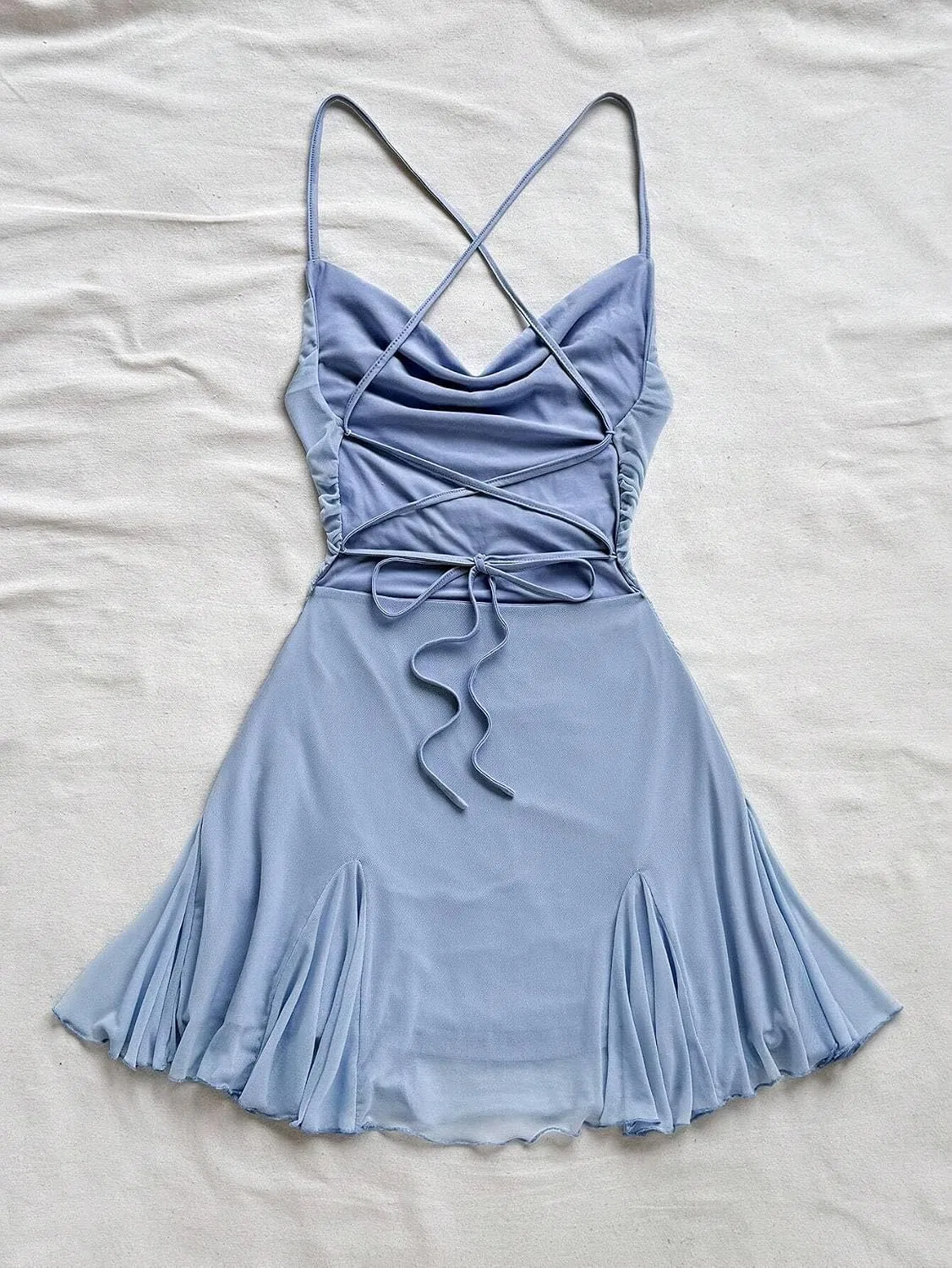 Женское мини-платье с открытой спиной, бантом Generic, Blue — фото 2
