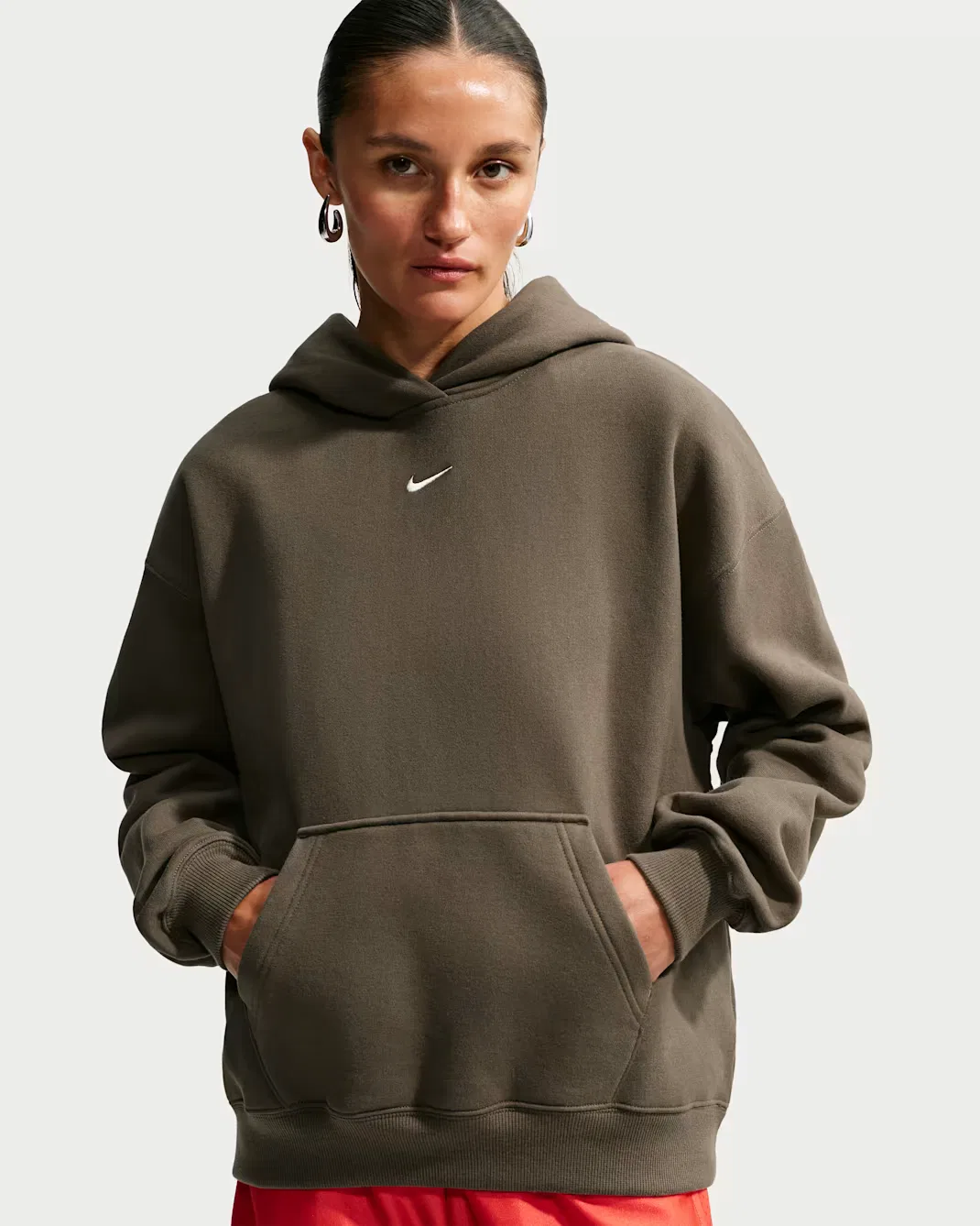Женская толстовка с капюшоном оверсайз Nike Studio Fleece Medium Weight, Dark Hazel/Sail — фото 3