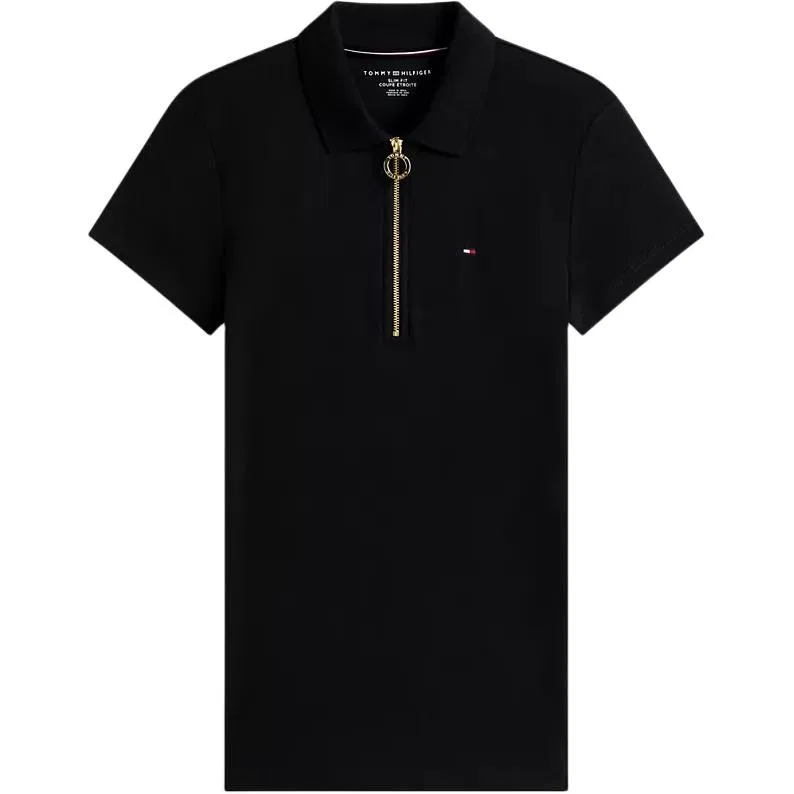 Женская хлопковая поло-рубашка с длинным рукавом Tommy Hilfiger Slim Fit Essential Zip Polo, Black