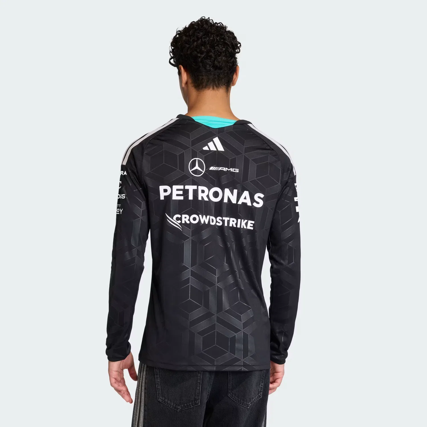 Мужская спортивная футболка с длинным рукавом приталенного кроя Mercedes-AMG Petronas Formula 1 Team Driver Adidas Performance, черный — фото 3