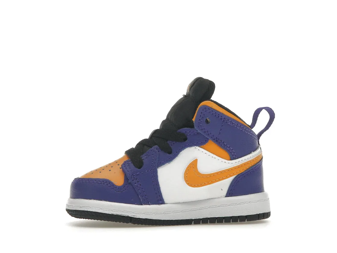Детские кроссовки Lifestyle с принтом Jordan 1 Mid Lakers (2022) (TD) Jordan, Dark Concord/Taxi-White-Black — фото 3