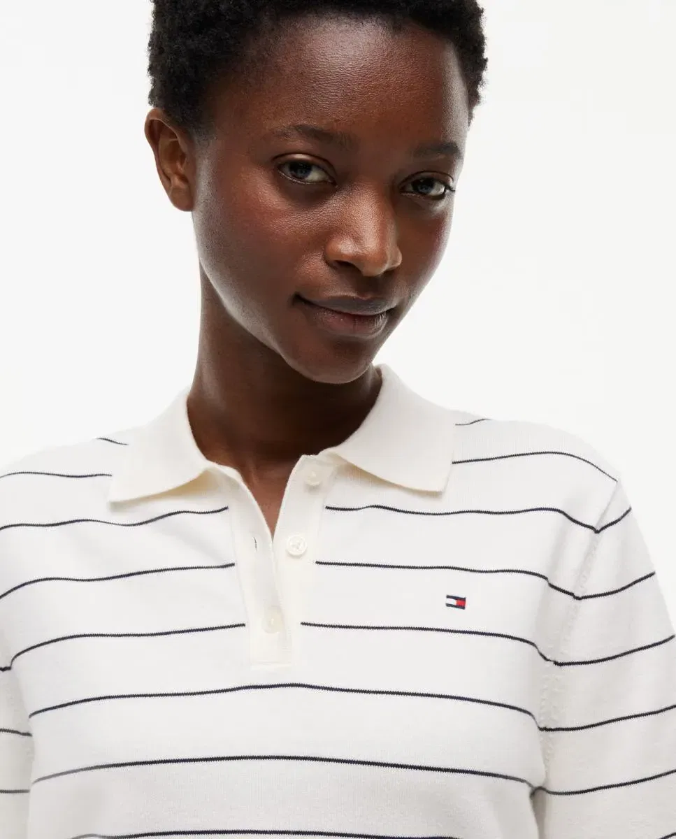 Женский джемпер-поло с коротким рукавом в полоску Tommy Hilfiger, Blanco — фото 3